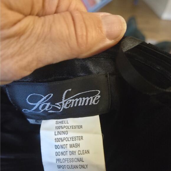 La Femme Black Rosette Strapless Mini Dress Sweetheart Formal Capsule 4 EUC - Picture 13 of 16